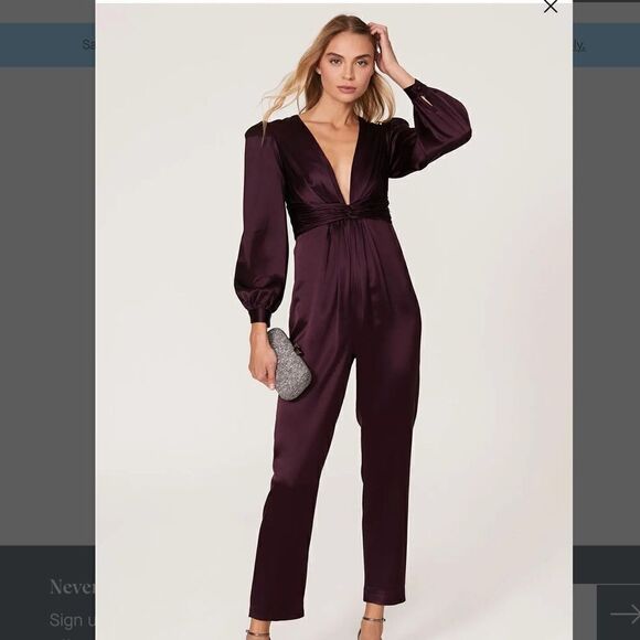 Mac Duggal 2647 Womens Plum Front Twist Puff Sleeve Jumpsuit Pants - Picture 3 of 12